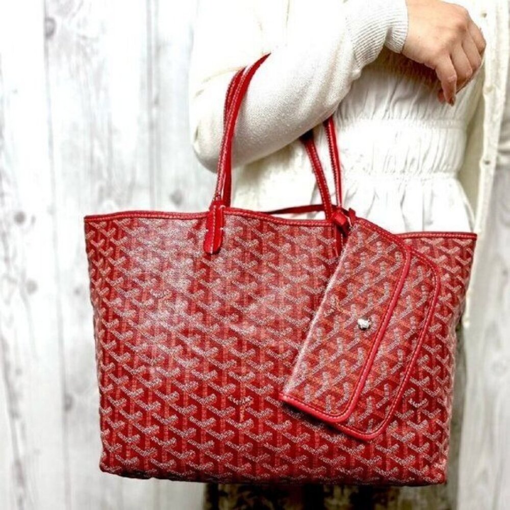 RARE Authentic Goyard Goyardine Saint Louis PM Red Shoulder Tote Bag & Pouch - Picture 2 of 16